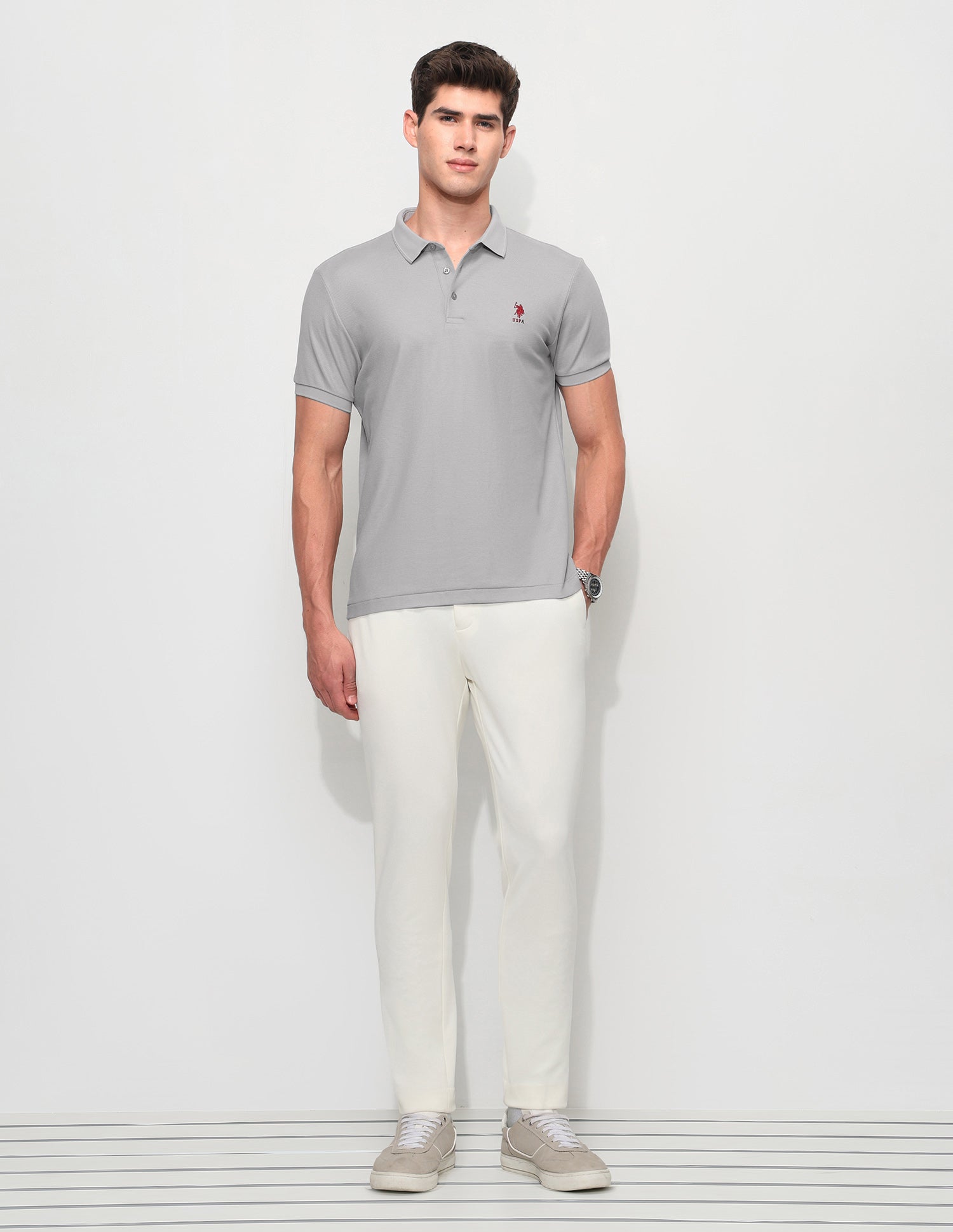Solid Slim Fit Polo Shirt Grey - U.S. Polo Assn. India | Large