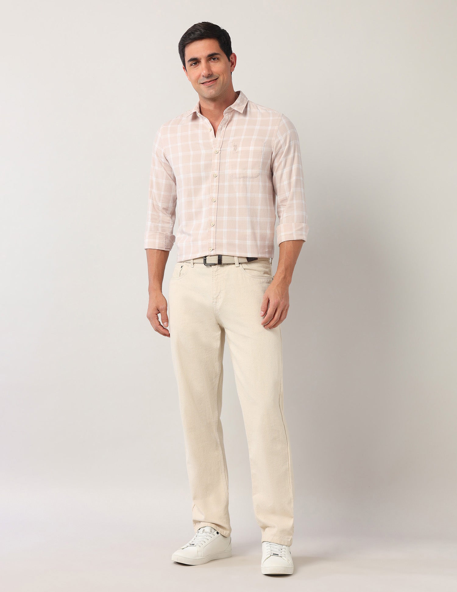 Grid Tattersall Checked Regular Fit Shirt Beige - U.S. Polo Assn. India | Large