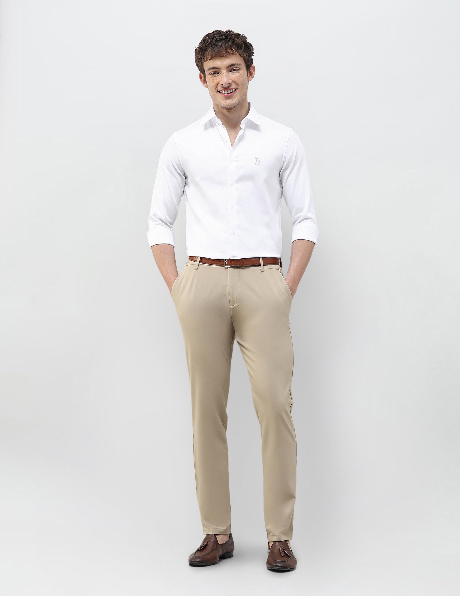 Herringbone Tailored Fit Shirt White - U.S. Polo Assn. India | Large