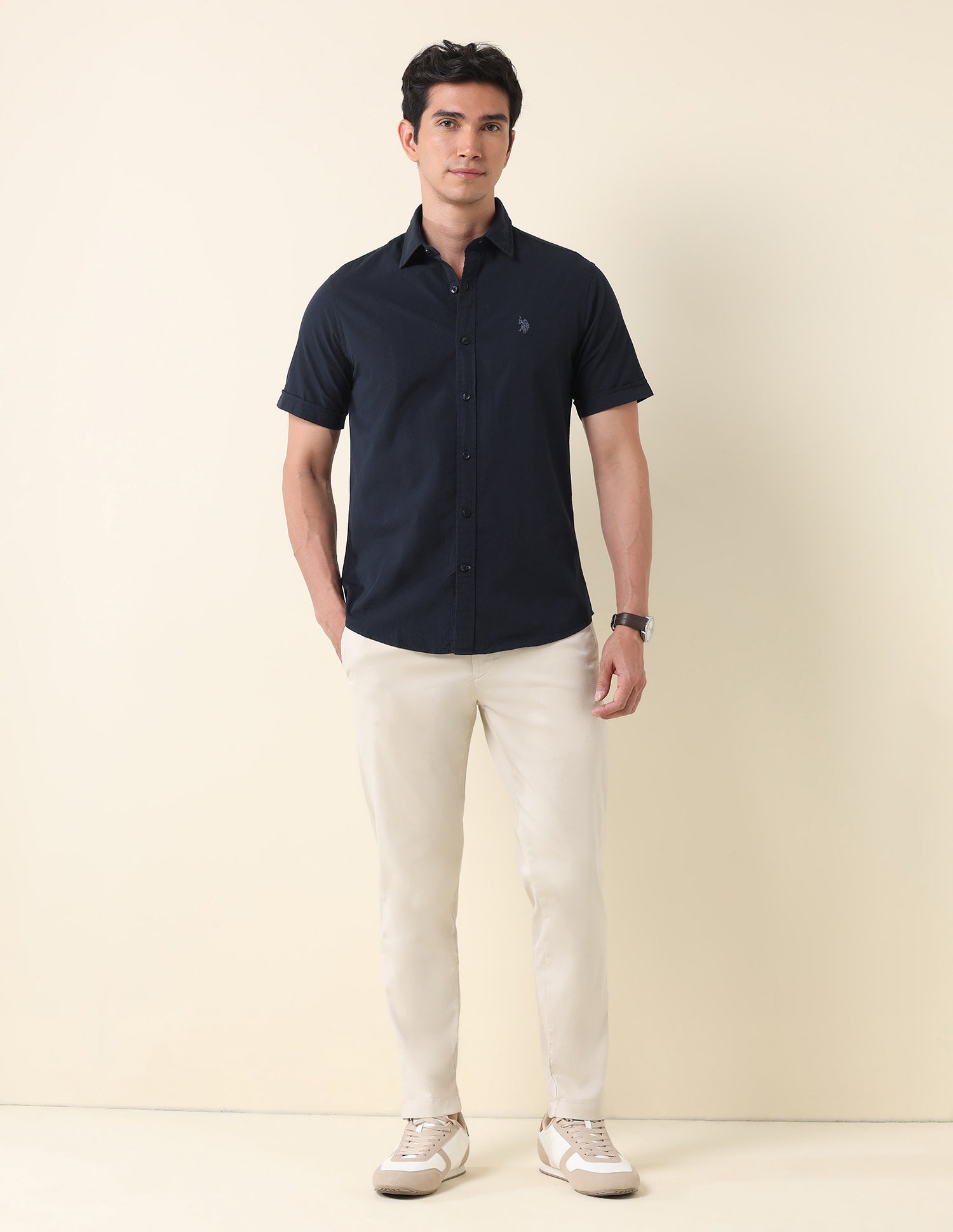 Solid Tailored Fit Shirt Navy - U.S. Polo Assn. India | Large