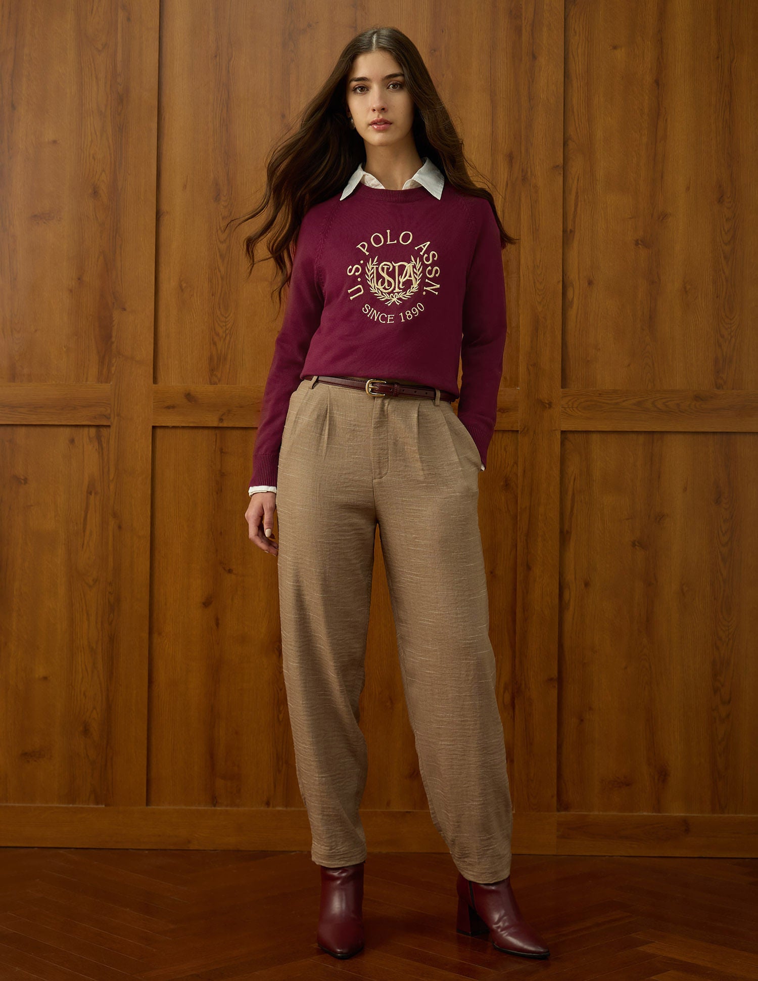 Brand Printed Raglan Fit Sweater Brown - U.S. POLO ASSN. | Large