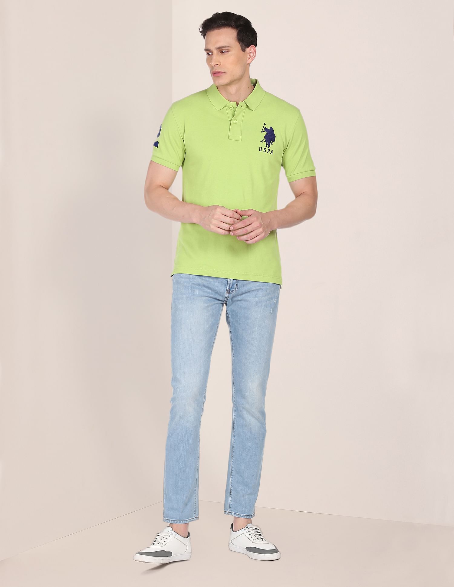 Compact Cotton Logo Polo Shirt Green - U.S. POLO ASSN. | Large