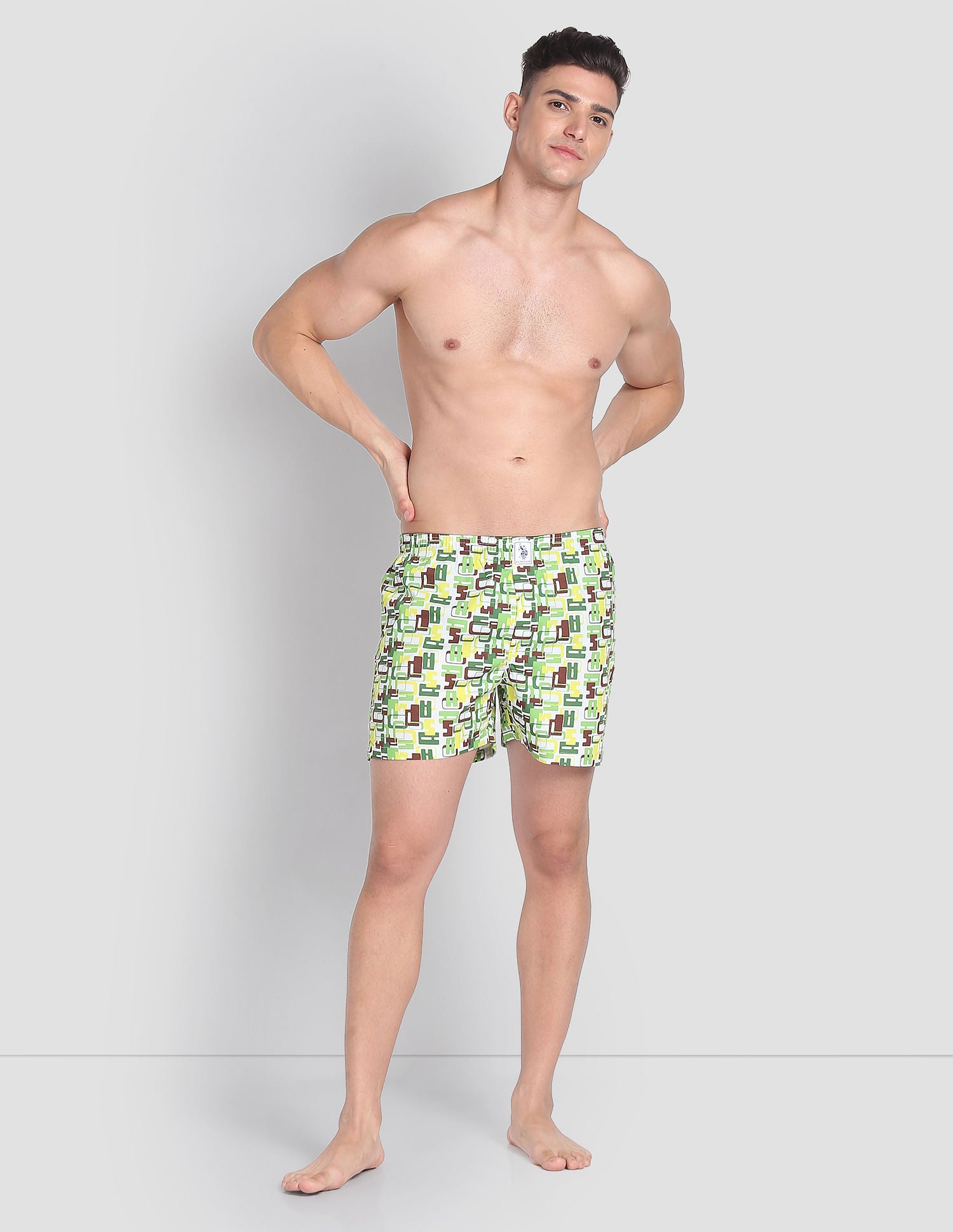Back Pocket All Over Print IYAC Boxers - Pack Of 1 Ivory and Green - U.S. POLO ASSN. | Large