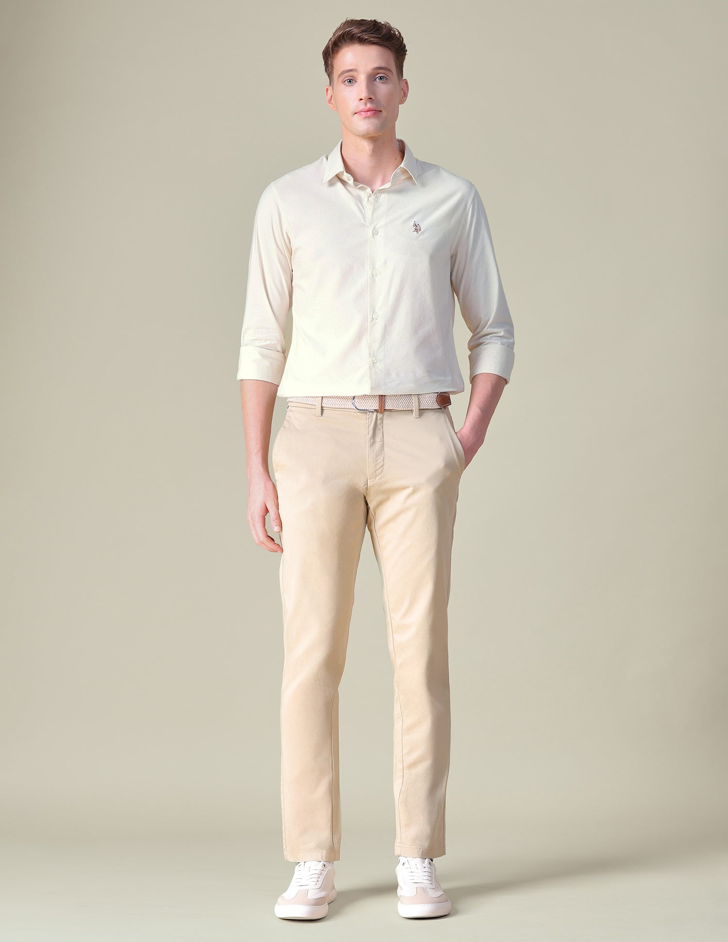 Gingham Checked Tailored Fit Shirt Beige - U.S. POLO ASSN. | Large