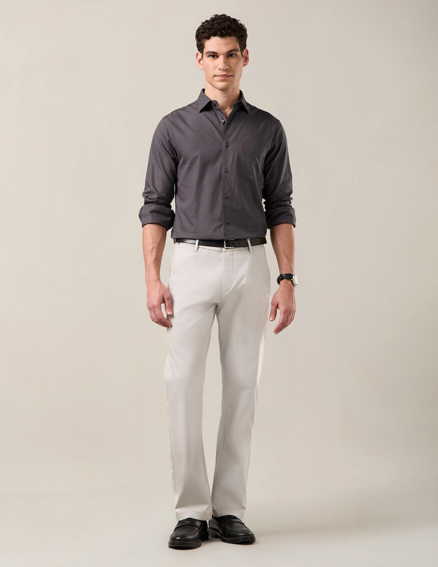Micro Checked Twill Shirt Maroon - U.S. Polo Assn. India | Large