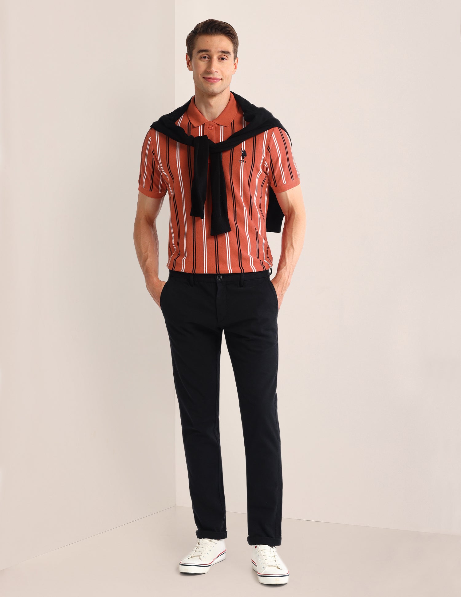 Vertical Striped Slim Fit Polo Shirt Rust - U.S. Polo Assn. India | Large