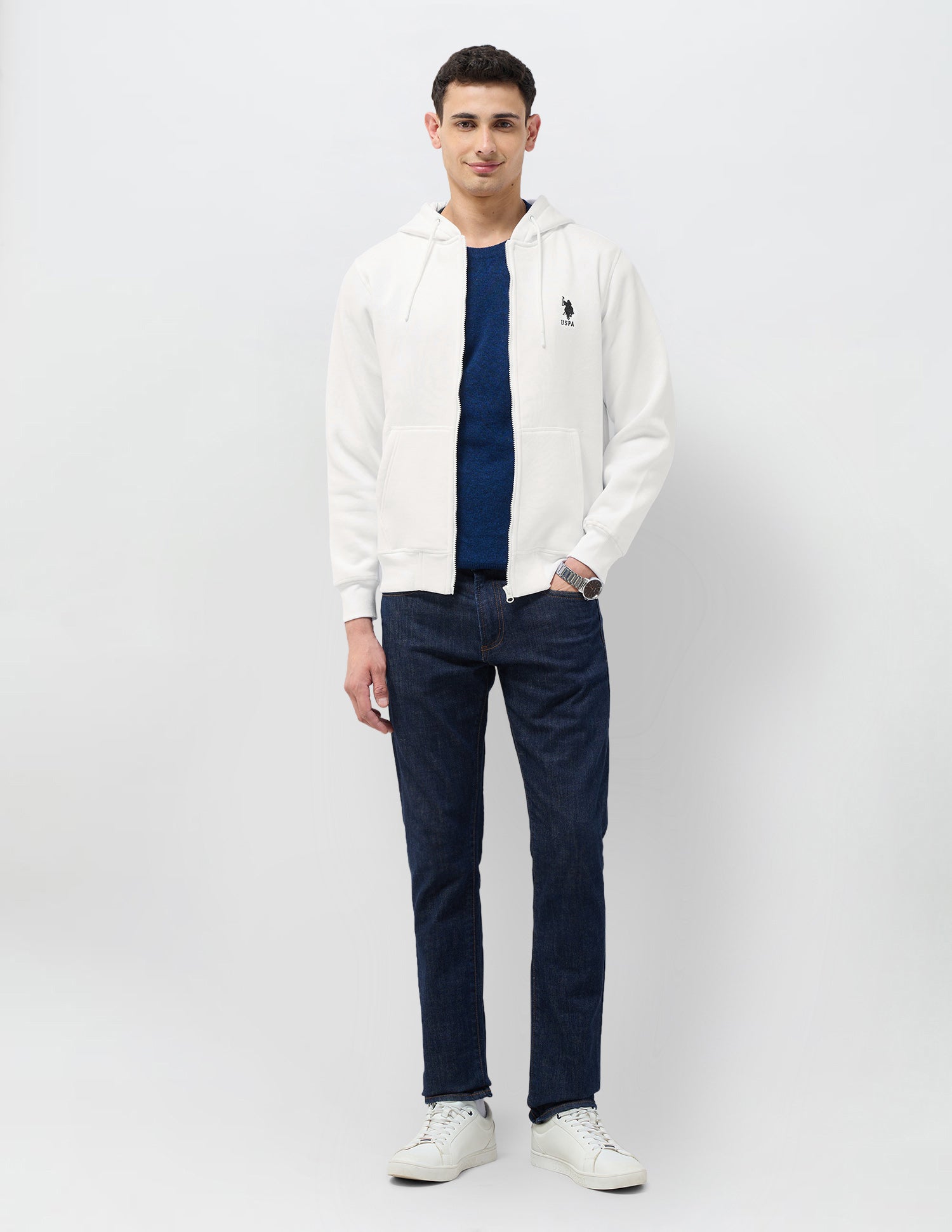 Solid Regular Fit Sweatshirt White - U.S. POLO ASSN. | Large