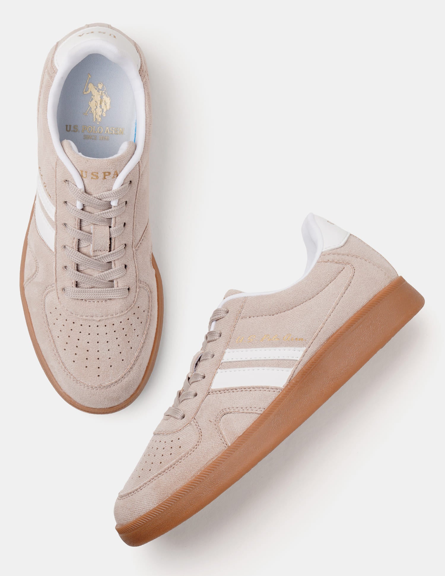 Women Round Toe Edda Striped Sneakers Beige - U.S. Polo Assn. India | Large