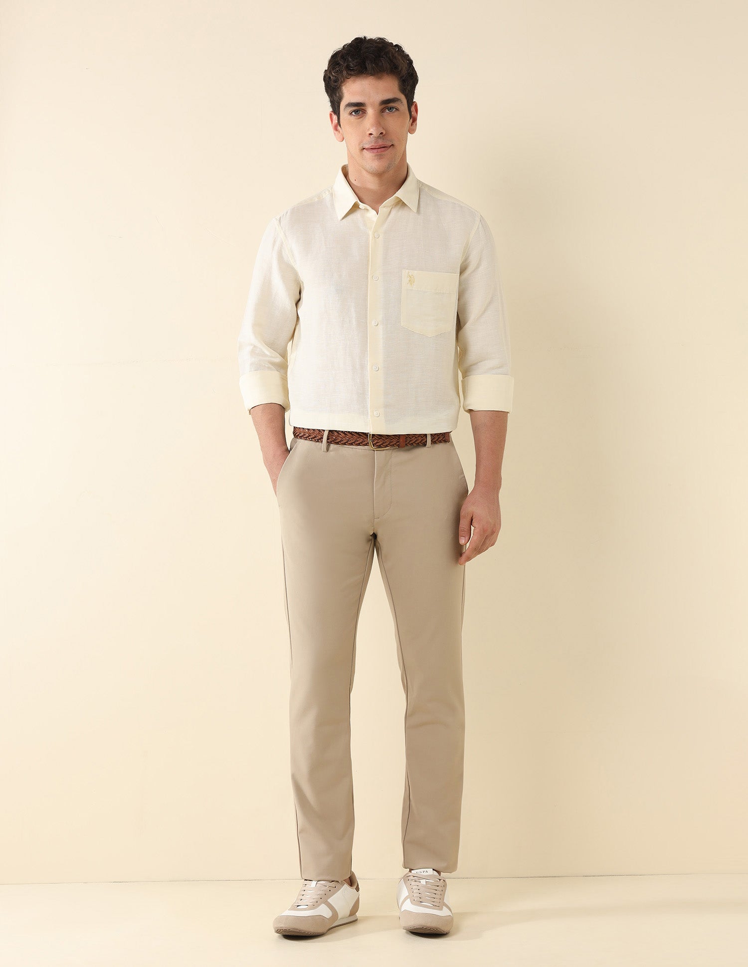 Tailored Fit Solid Shirt Cream - U.S. Polo Assn. India | Large
