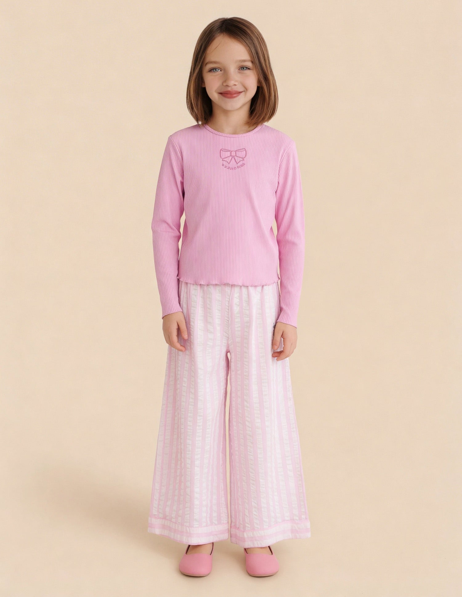 Textured Vertical Striped T-Shirt Light Pink - U.S. Polo Assn. India | Large