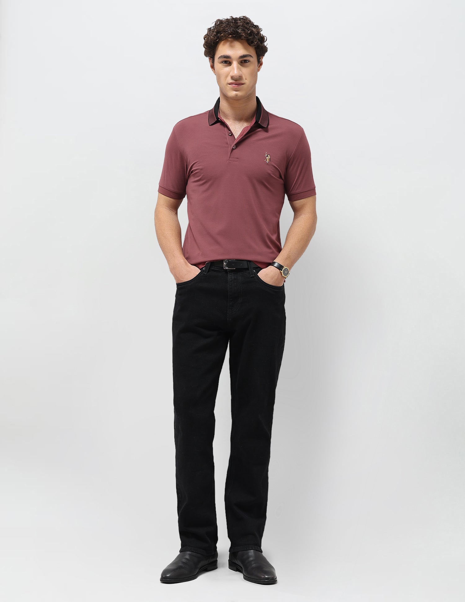 Solid Slim Fit Polo Shirt Dark Pink - U.S. Polo Assn. India | Large