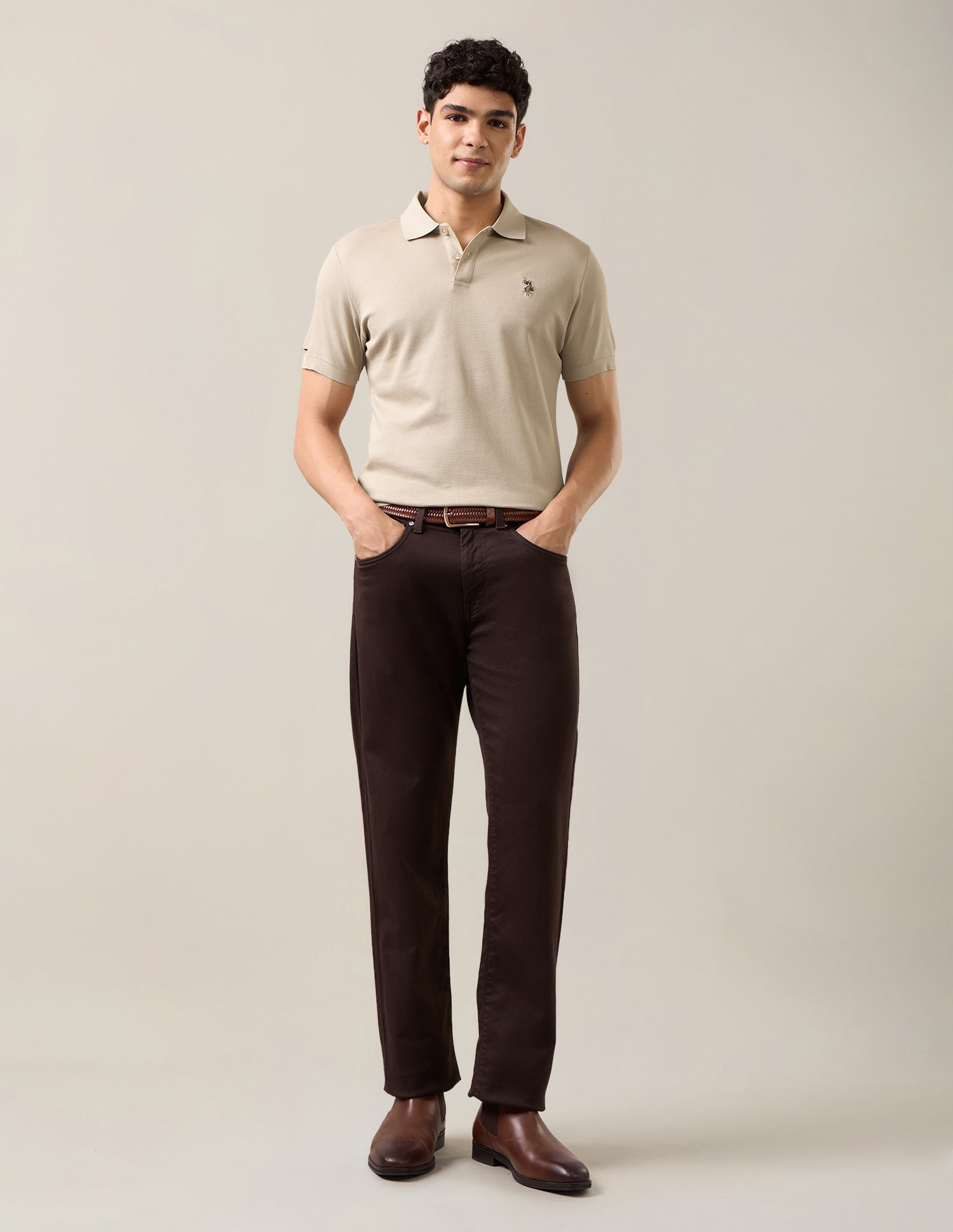 Solid Slim Fit Polo Shirt Beige - U.S. Polo Assn. India | Large