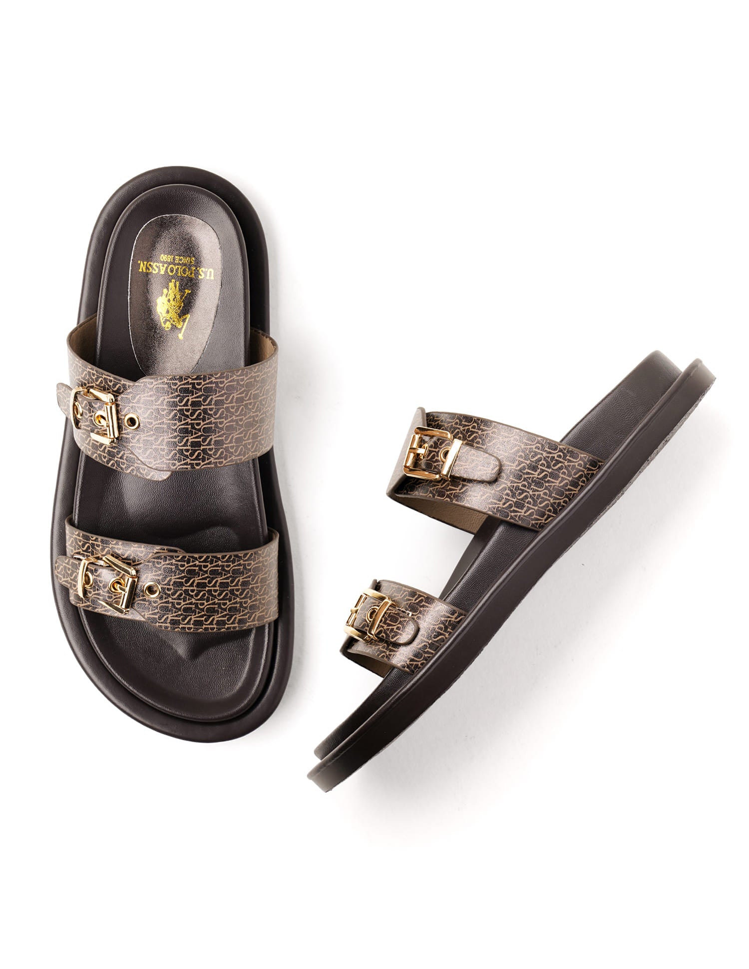 Open Toe Buckle Detail Maria Sandals Brown - U.S. Polo Assn. India | Large