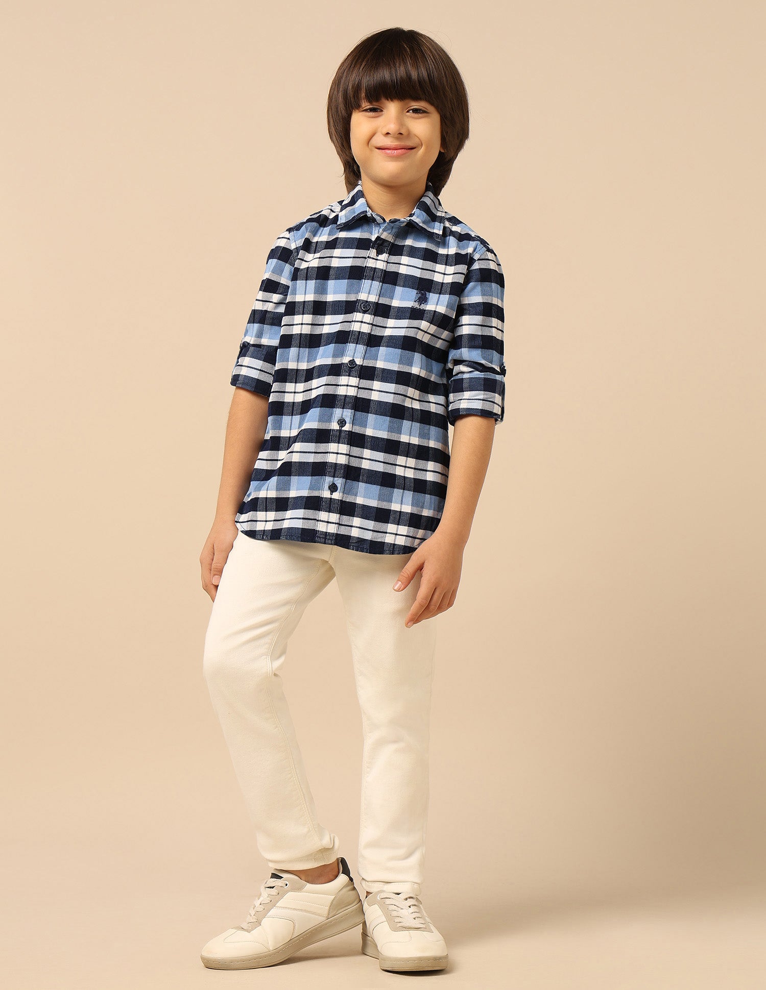 Boys Plaid Checked Corduroy Shirt Indigo - U.S. POLO ASSN. | Large