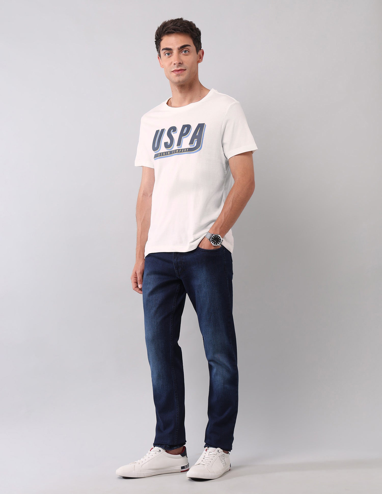 Muscle Fit Brand Printed T-Shirt Ivory - U.S. Polo Assn. India | Large
