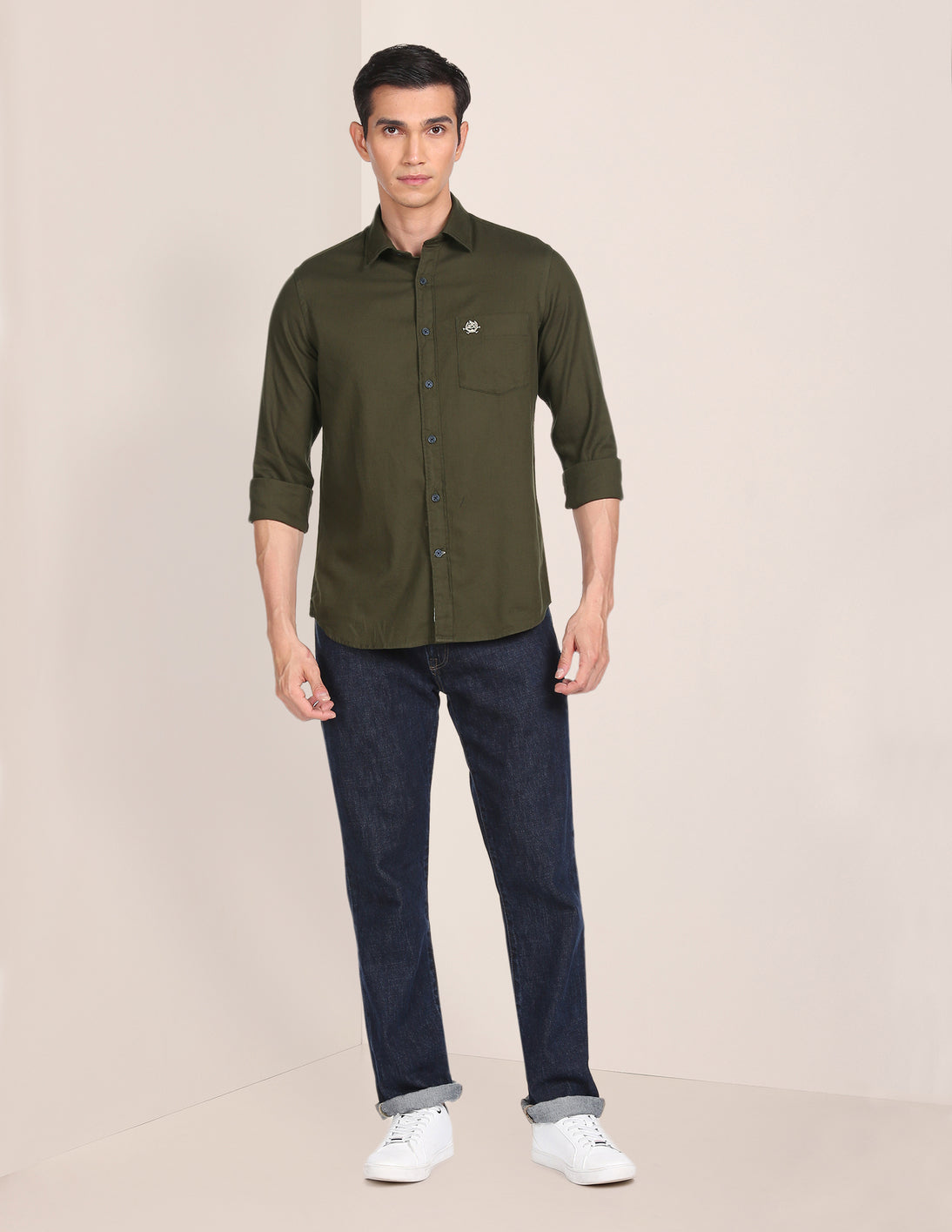 Spread Collar Solid Casual Shirt Olive - U.S. Polo Assn. India | Large