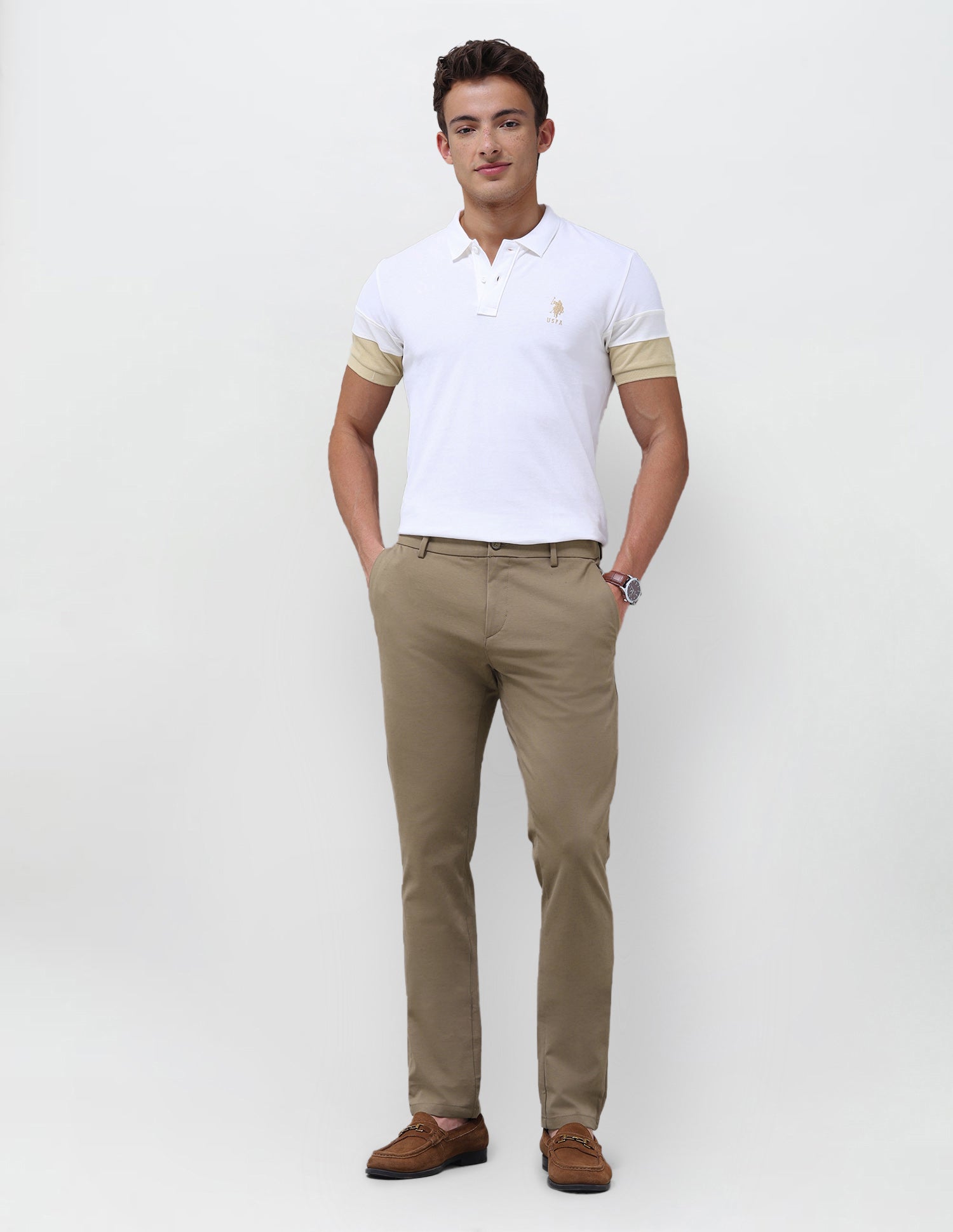 Denver Slim Fit Satin Trousers Khaki - U.S. Polo Assn. India | Large