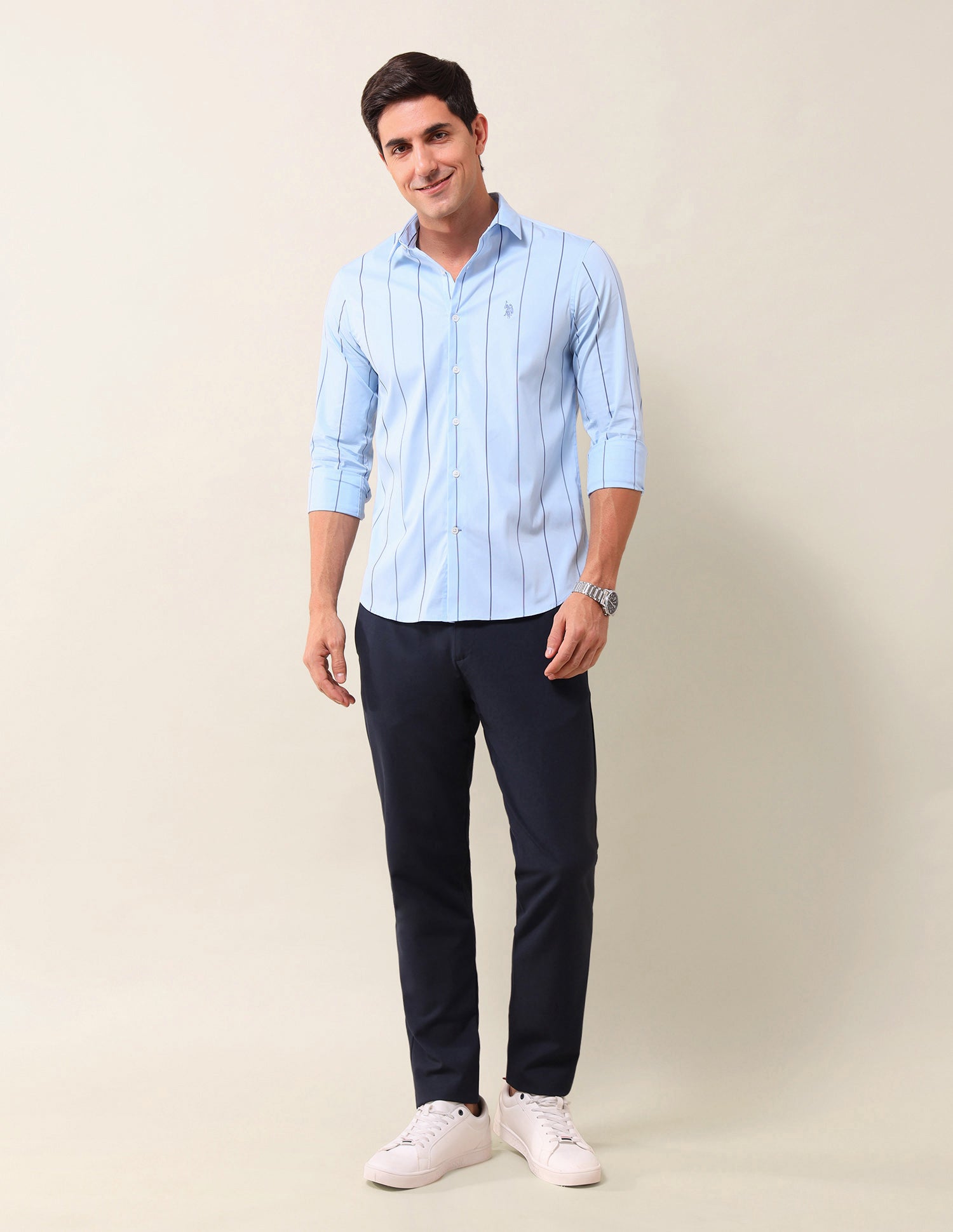 Vertical Striped Tailored Fit Shirt Blue - U.S. Polo Assn. India | Large