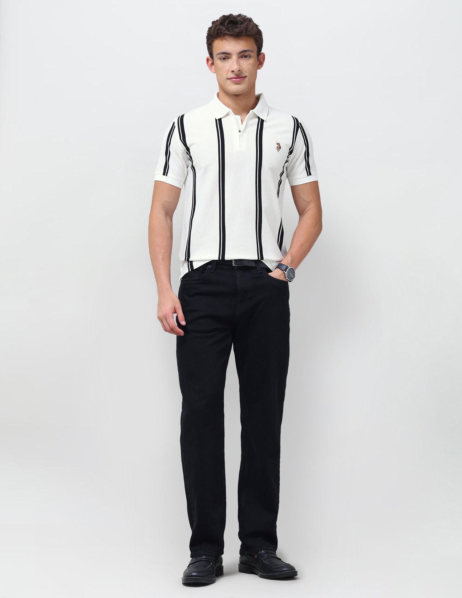 Vertical Striped Slim Fit Polo Shirt Ivory - U.S. Polo Assn. India | Large