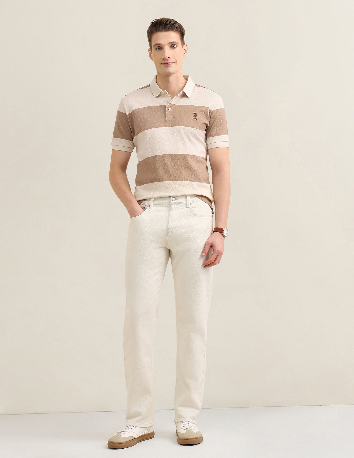 Horizontal Striped Sotogrande Polo Shirt Beige - U.S. Polo Assn. India | Large