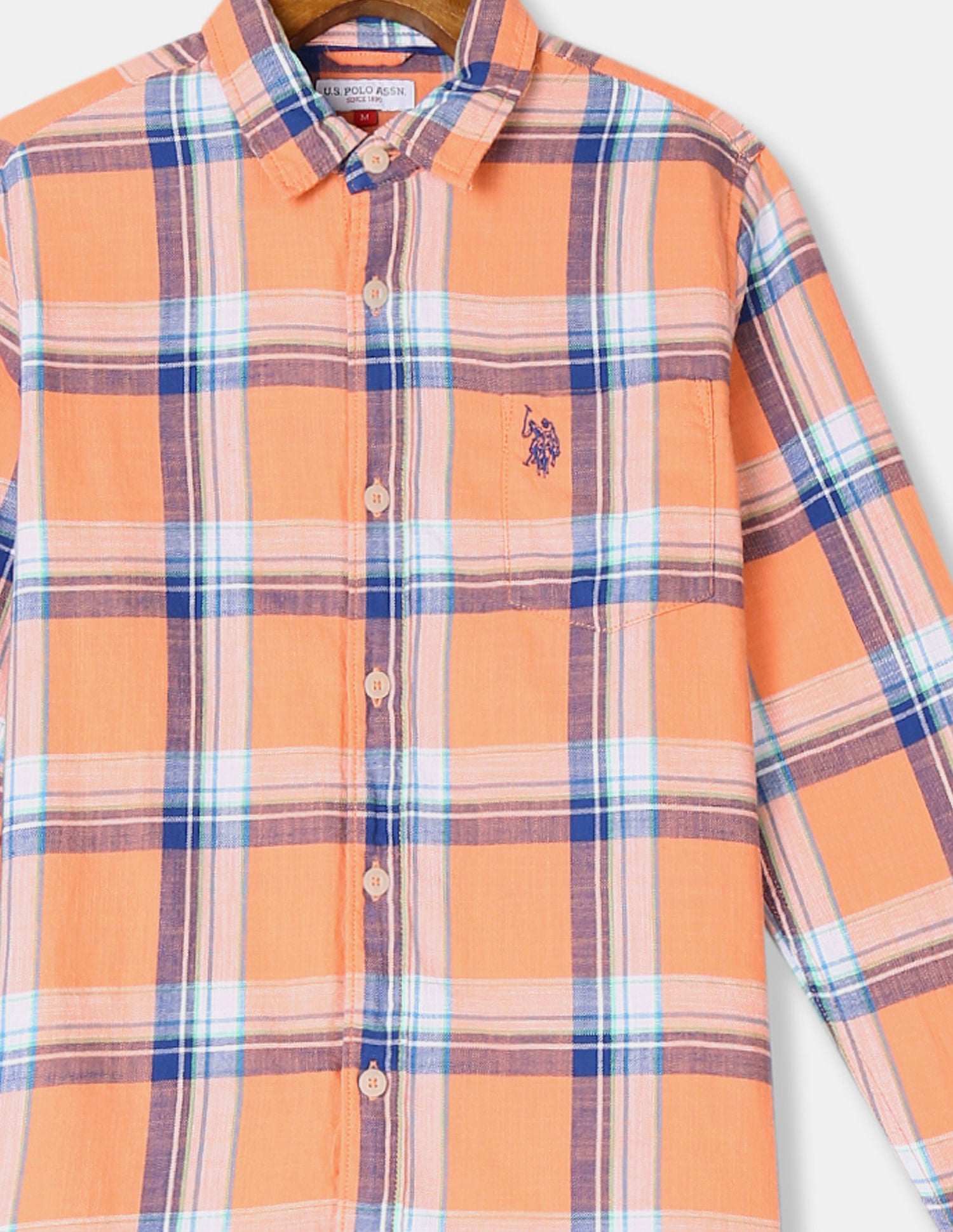 Boys Orange Spread Collar Check Shirt Orange - U.S. POLO ASSN. | Large