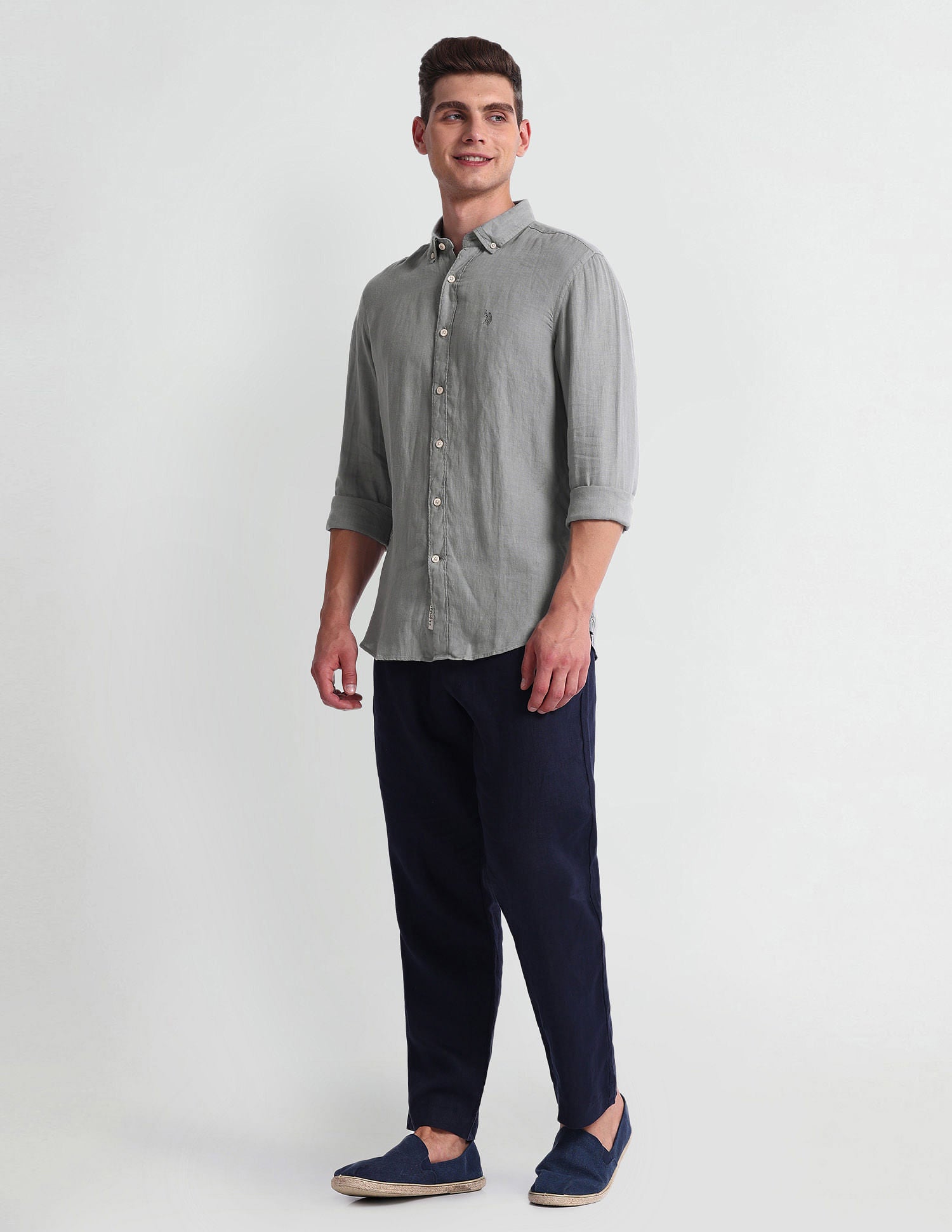 Slim Fit Solid Shirt Light Grey - U.S. Polo Assn. India | Large