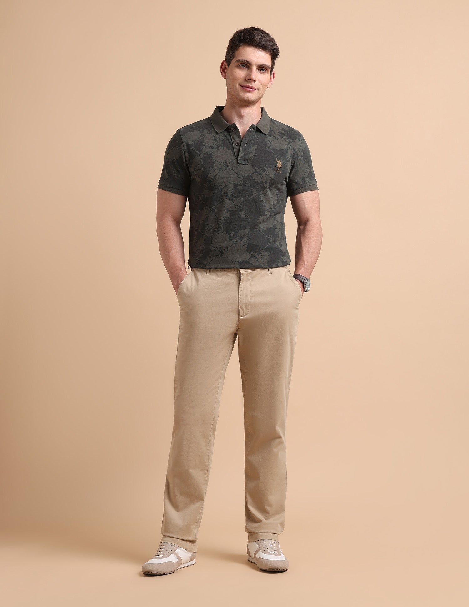 Abstract Printed Pure Cotton Polo Shirt Dark Grey - U.S. POLO ASSN. | Large