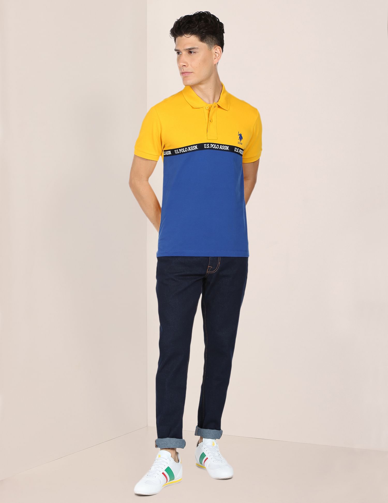 Logo Tape Polo Shirt Chrome Yellow and Blue - U.S. Polo Assn. India | Large