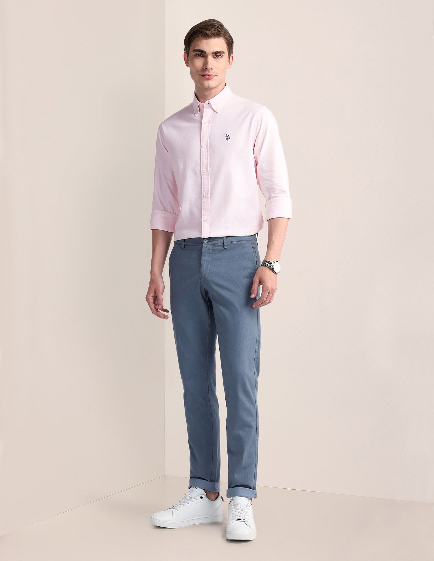Tailored Fit Solid Shirt Light-Pink - U.S. Polo Assn. India | Large