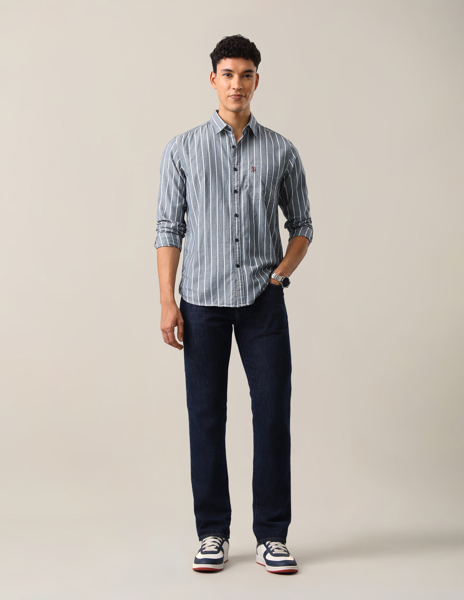 Vertical Striped Regular Fit Shirt Navy - U.S. Polo Assn. India | Large