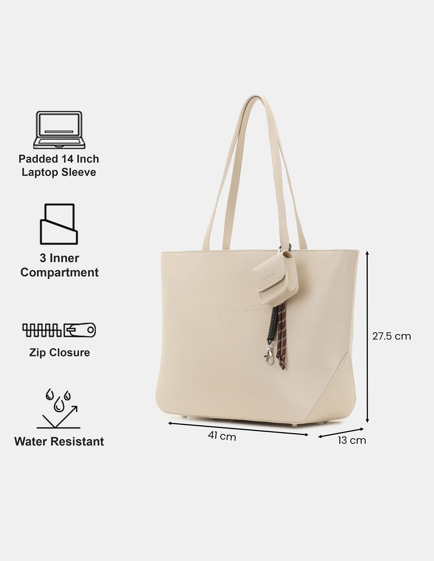 Women Bree Laptop Tote Bag Beige - U.S. POLO ASSN. | Large
