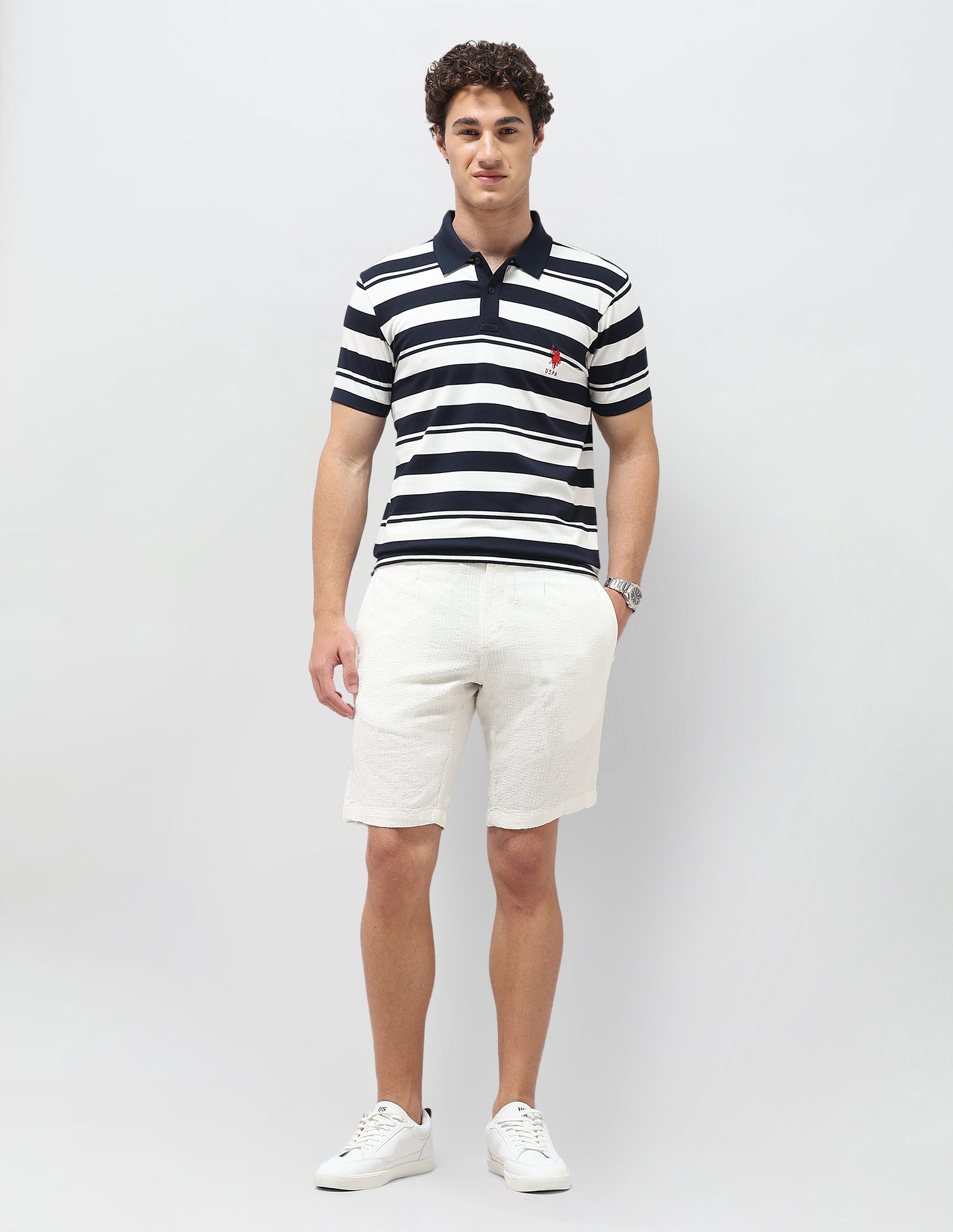 Horizontal Striped Slim Fit Polo Shirt Navy - U.S. Polo Assn. India | Large