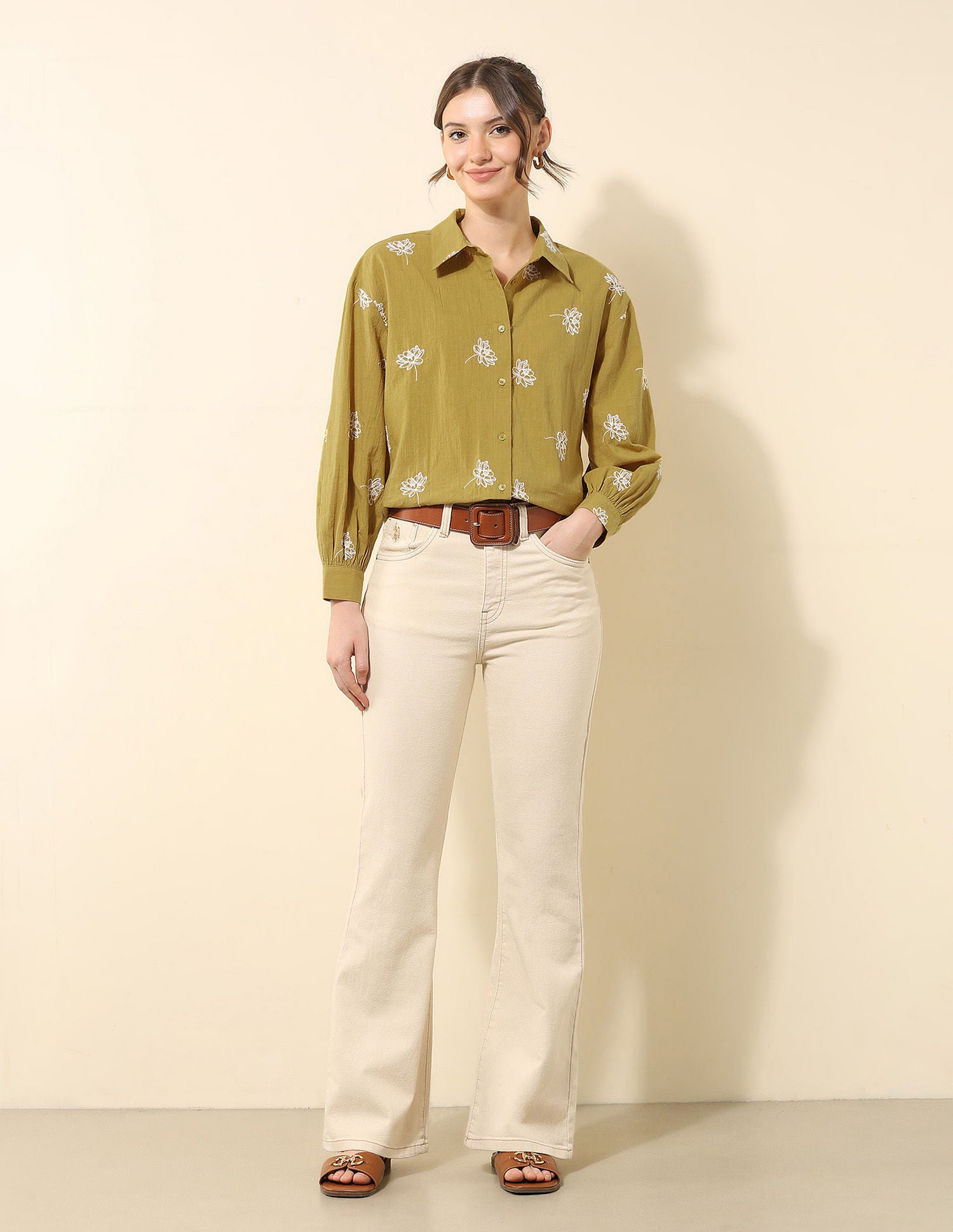 Floral Embroidered Dobby Shirt Mustard - U.S. Polo Assn. India | Large