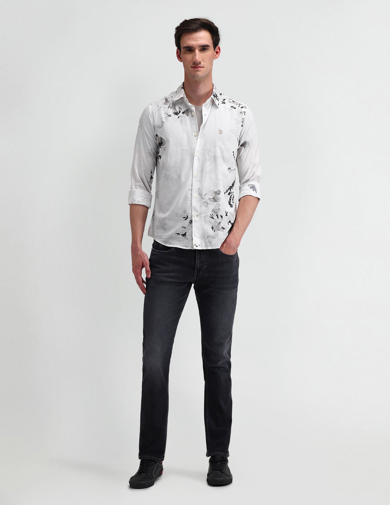 Slim Fit Abstract Shirt Grey - U.S. POLO ASSN. | Large