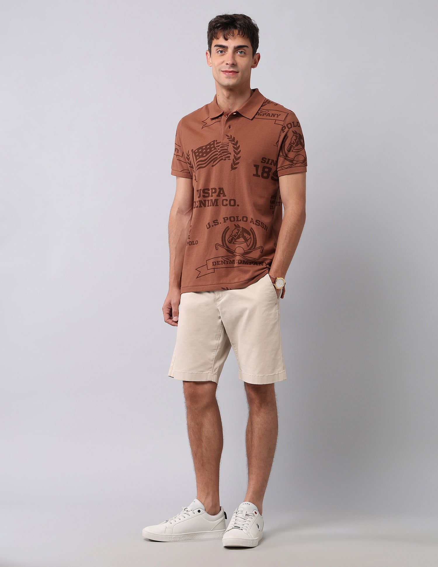 Graphic Printed Muscle Fit Polo Shirt Rust - U.S. POLO ASSN. | Large