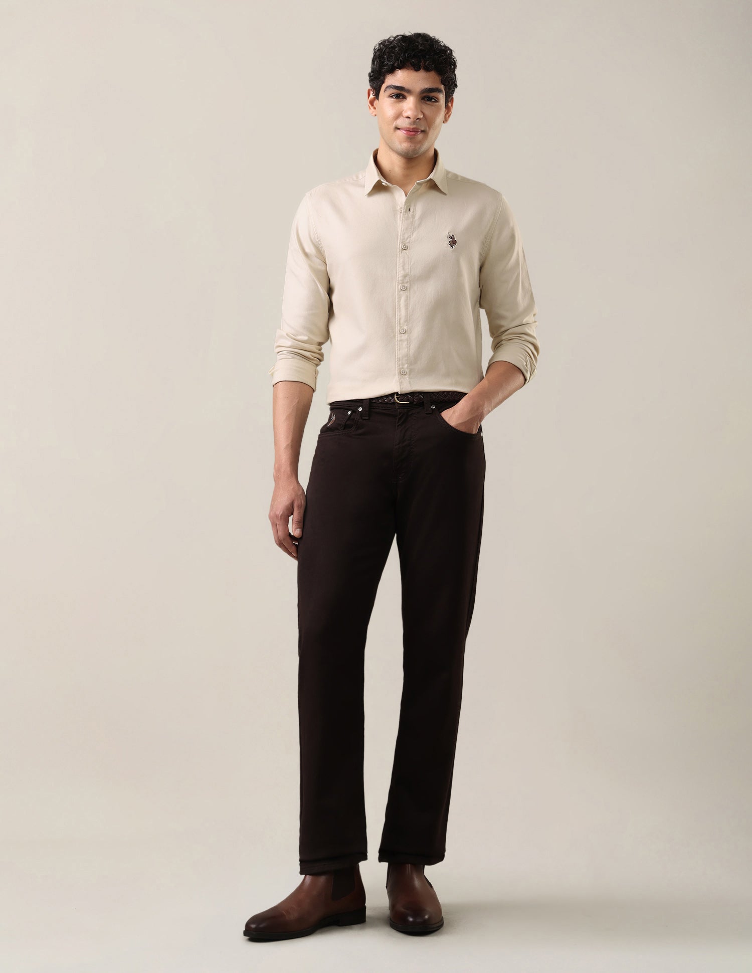 Twill Regular Fit Shirt Ecru - U.S. Polo Assn. India | Large