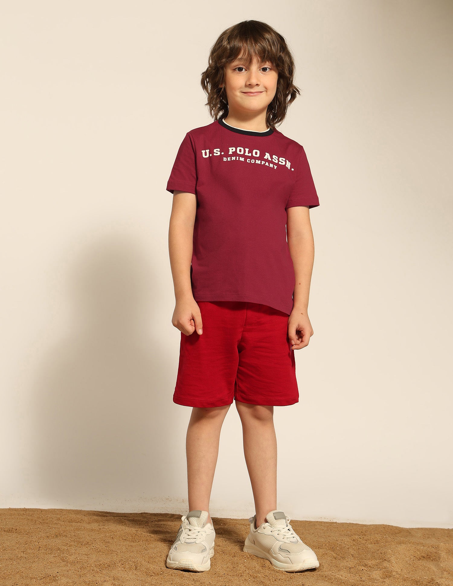 Boys Brand Embossed Pure Cotton T-Shirt Burgundy - U.S. POLO ASSN. | Large