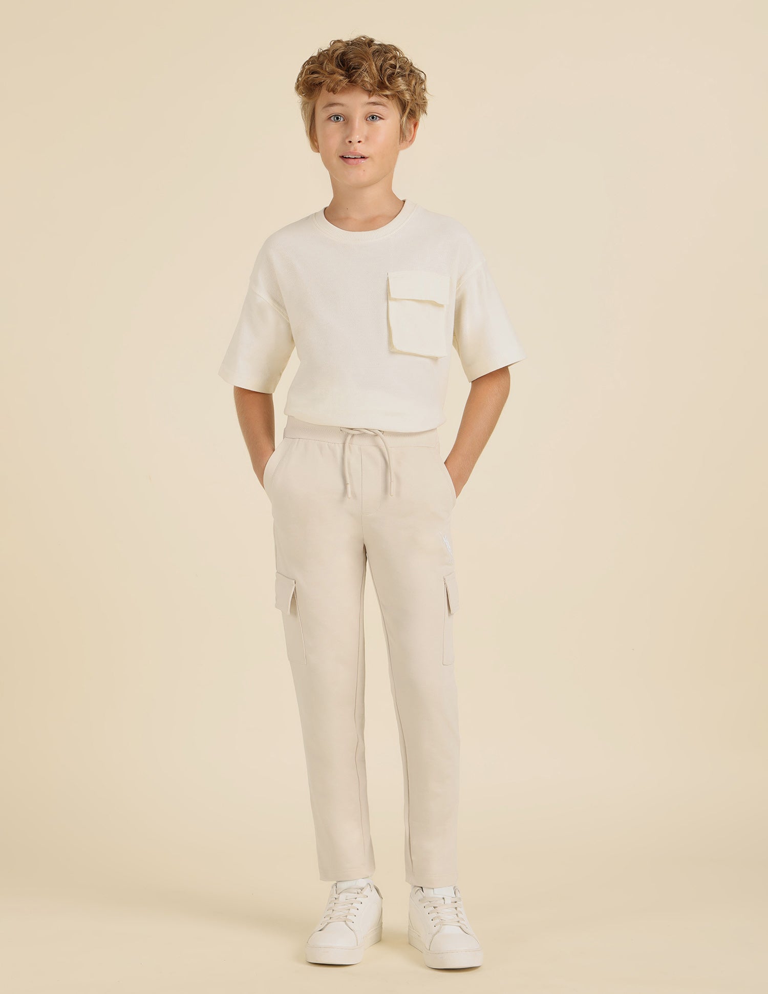 Boys Solid Pure Cotton Track Pants Beige - U.S. POLO ASSN. | Large
