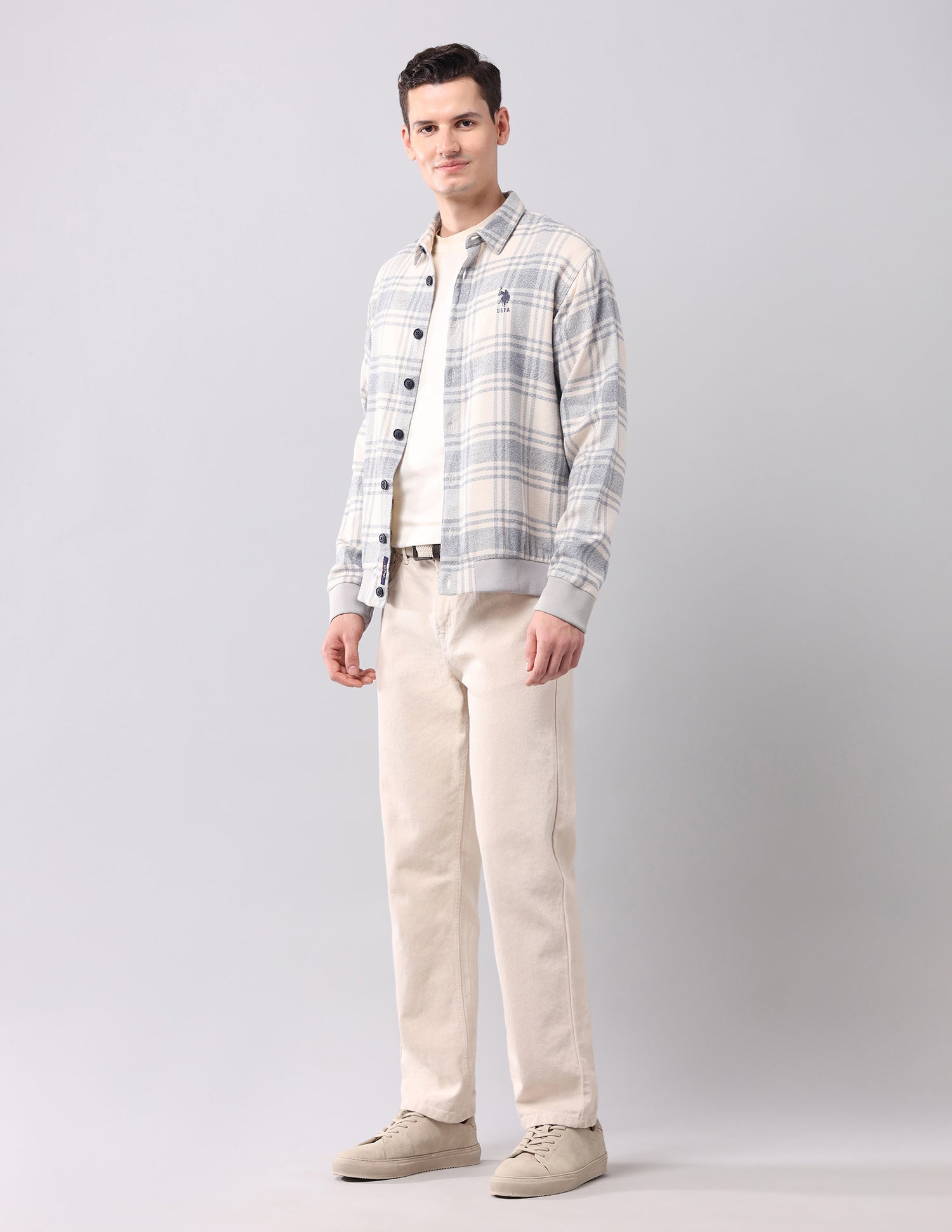 Tartan Checked Slim Fit Shirt Off White - U.S. Polo Assn. India | Large