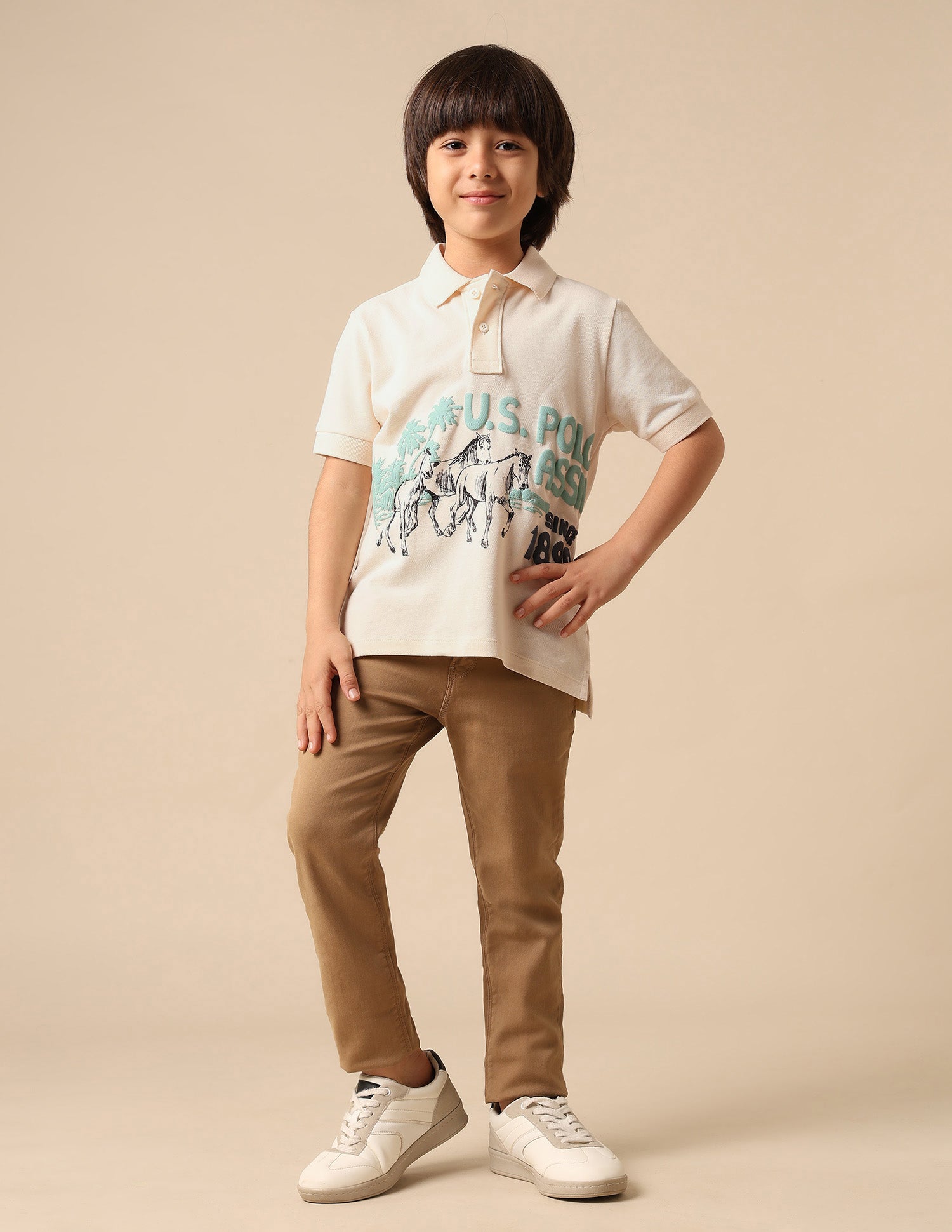 Boys Graphic Brand Printed Polo Shirt White - U.S. POLO ASSN. | Large