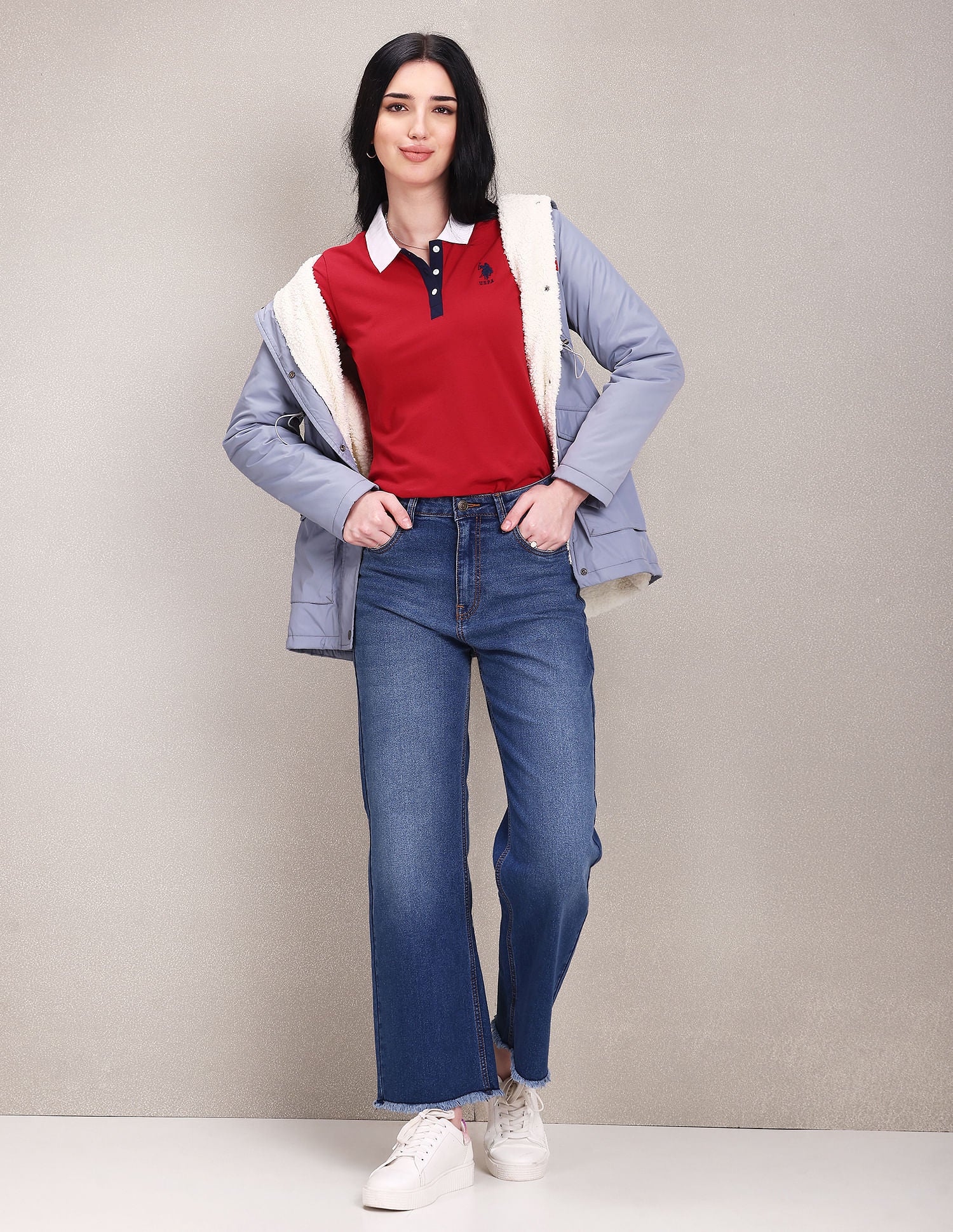 Contrast Collar Solid Polo Shirt Red - U.S. POLO ASSN. | Large