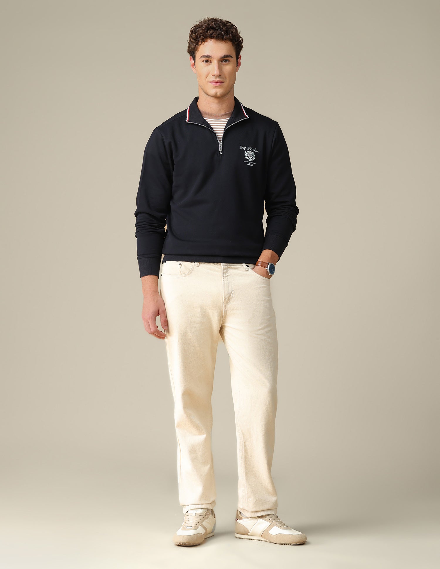 Solid Zipper Sweatshirt Navy - U.S. Polo Assn. India | Large