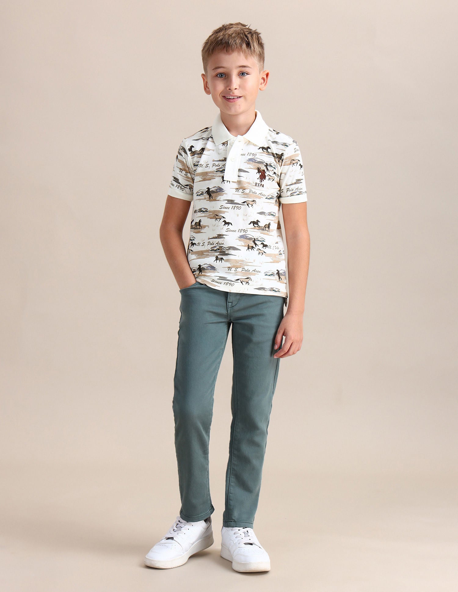 Boys Pure Cotton Regular Polo Shirt White - U.S. Polo Assn. India | Large
