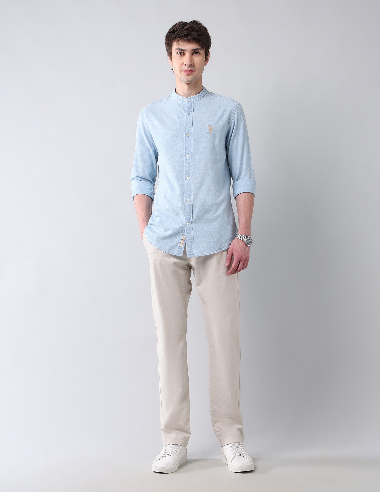 Solid Poplin Regular Fit Shirt Indigo - U.S. Polo Assn. India | Large