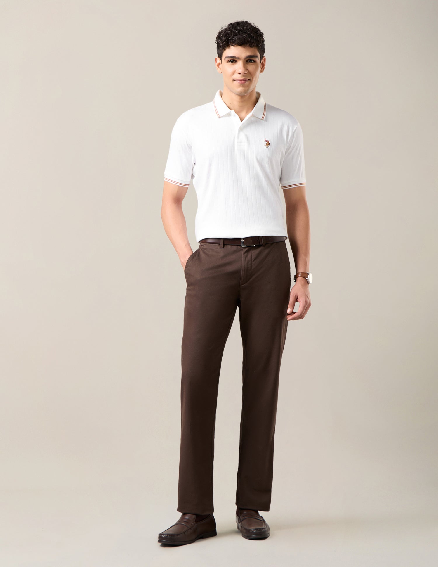 Patterned Knit Slim Fit Polo Shirt White - U.S. Polo Assn. India | Large