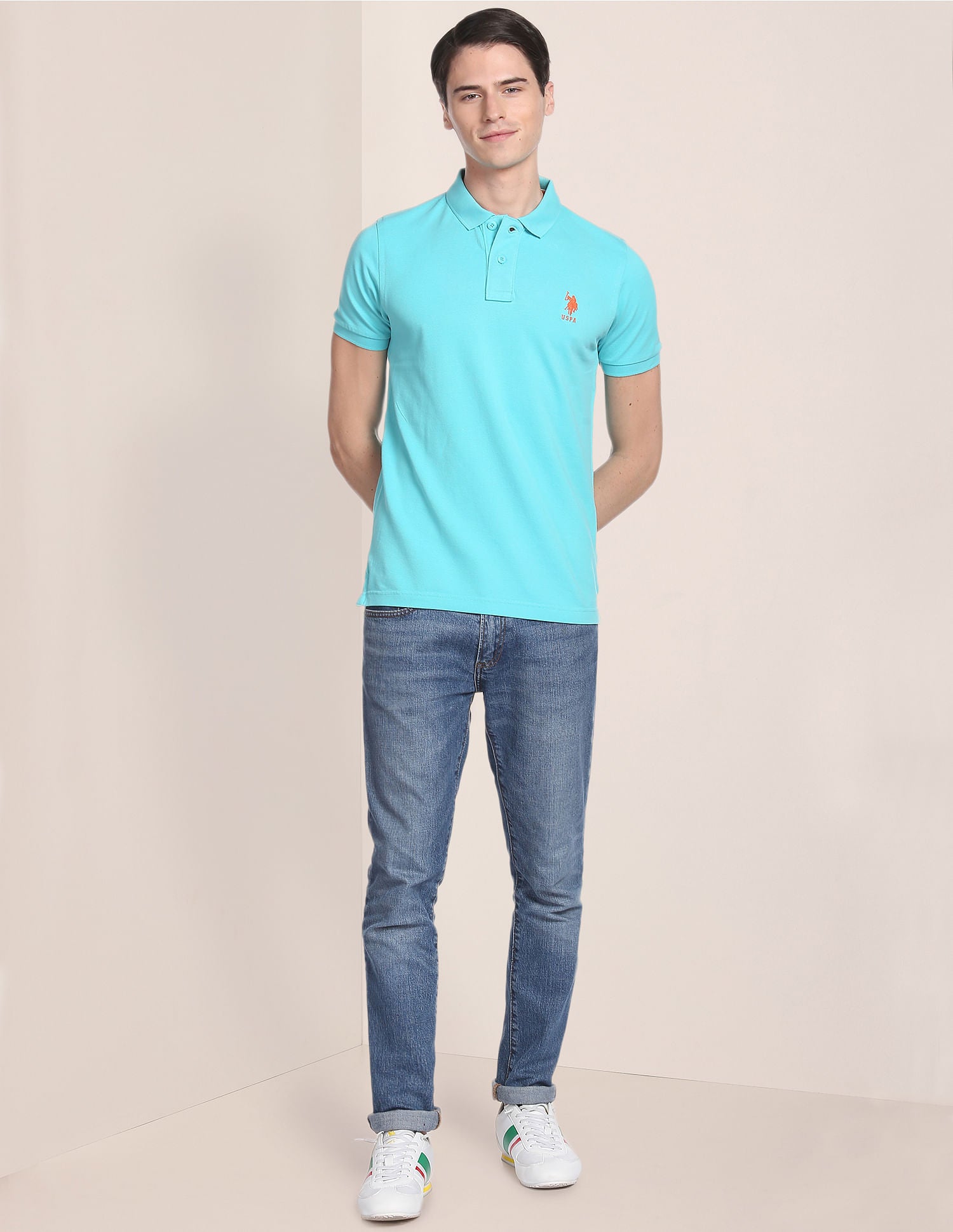 Ribbed Collar Solid Polo Shirt Light Blue - U.S. Polo Assn. India | Large