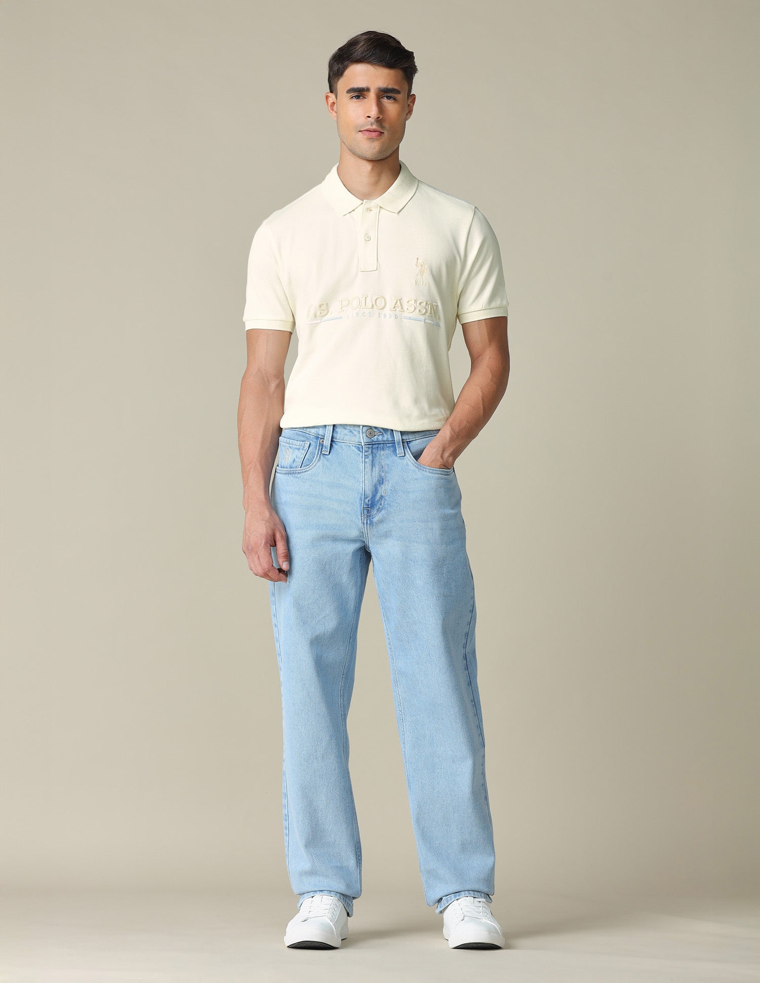 Brand Embroidered Regular Fit Polo Shirt Off White - U.S. POLO ASSN. | Large