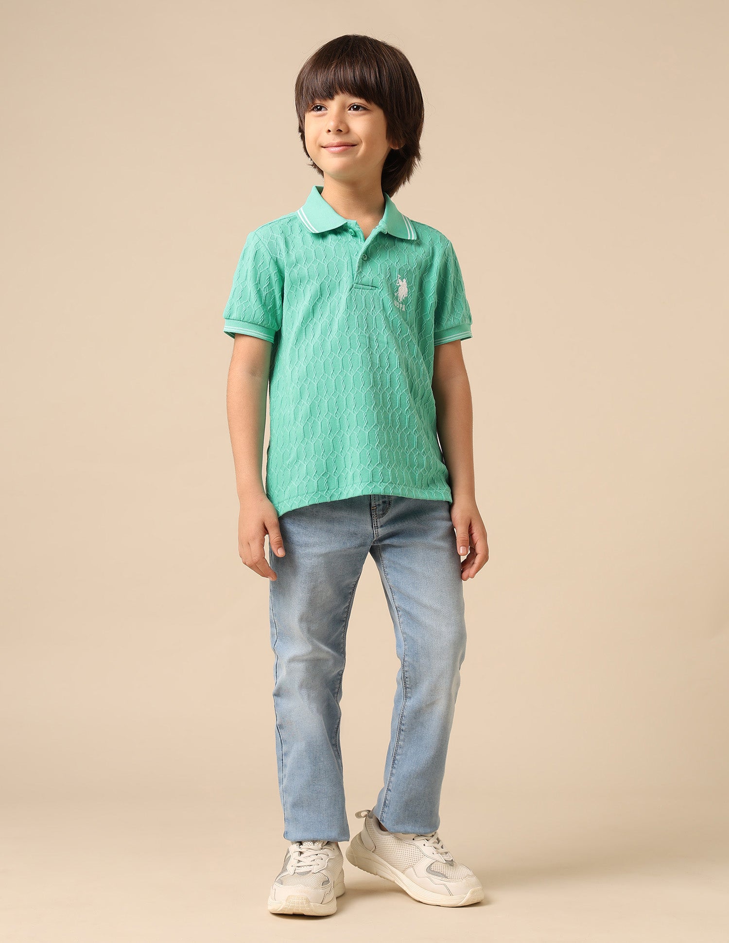Boys Textured Pure Cotton Polo Shirt Mint - U.S. POLO ASSN. | Large