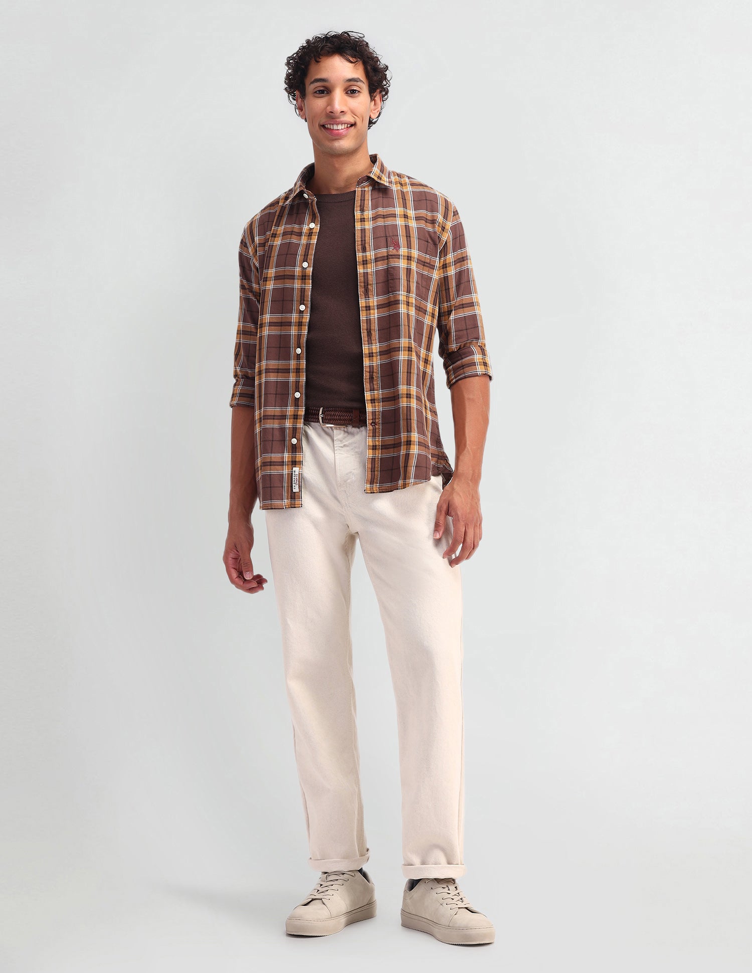 Slim Fit Madras Checked Shirt Ochre - U.S. Polo Assn. India | Large
