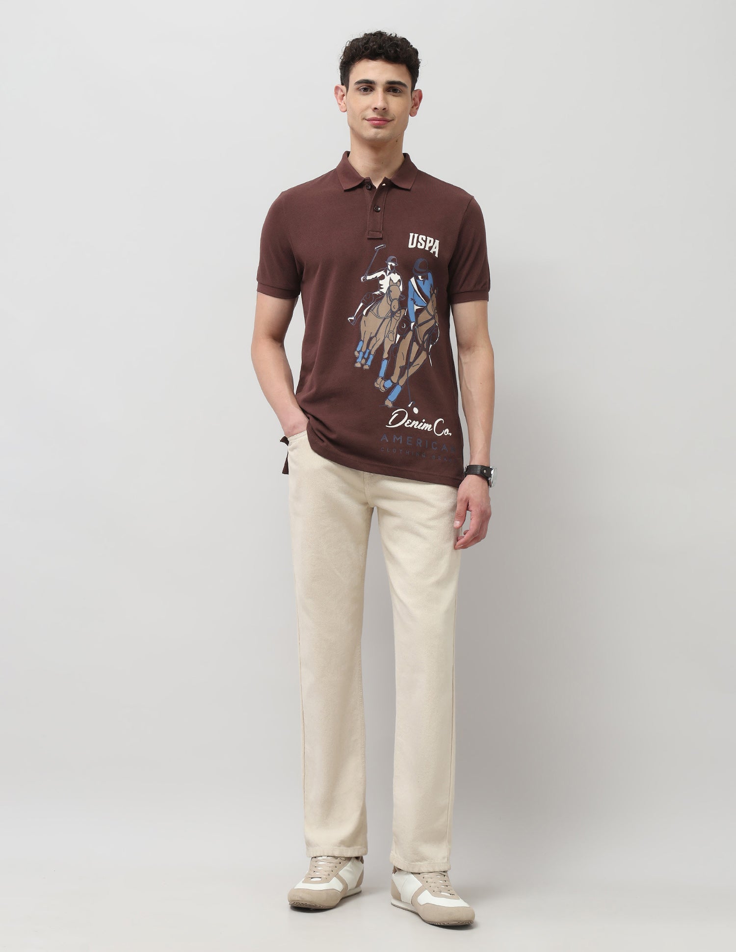 Pure Cotton Muscle Fit Polo Shirt Dark Brown - U.S. Polo Assn. India | Large